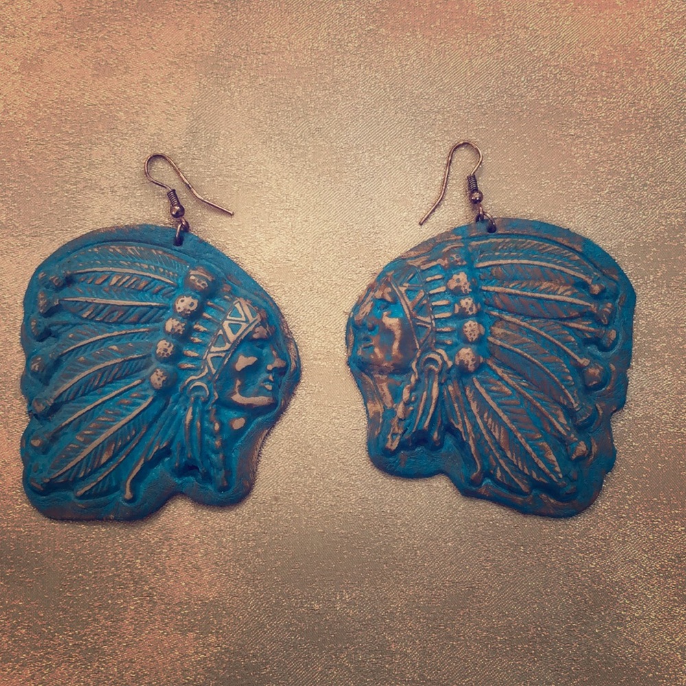 Turquoise Leather Stamped Earrings